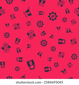 Set Lock with bitcoin, Shopping cart, Cryptocurrency exchange and Bitcoin on seamless pattern. Vector
