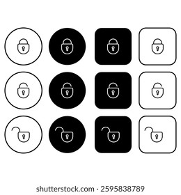 Set of lock buttons in a modern line style. Editable stroke. For ux ui design, authentication screens