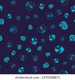 Set Lock, Cancelled fingerprint,  and Shield with world globe on seamless pattern. Vector