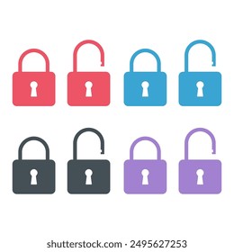 Set of Lock classic design icon, keyhole web button shape, secure vector illustration .