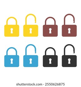 Set of Lock classic design icon, keyhole web button shape, secure vector illustration .