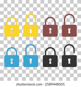 Set of Lock classic design icon, keyhole web button shape, secure vector illustration .