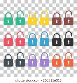 Set of Lock classic design icon, keyhole web button shape, secure vector illustration .