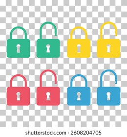 Set of Lock classic design icon, keyhole web button shape, secure vector illustration .