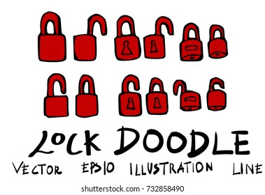Set of Lock doodle illustration Hand drawn Sketch line vector