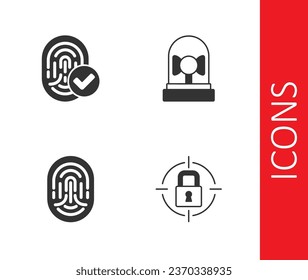 Set Lock, Fingerprint,  and Ringing alarm bell icon. Vector
