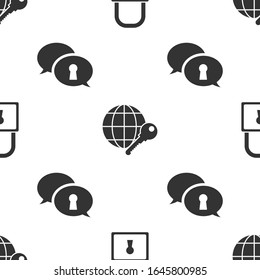 Establecer bloqueo , Tecla de globo y Protección de datos personales en un patrón transparente. Vector