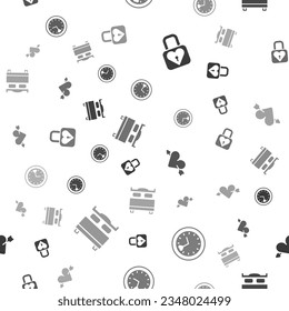 Set Lock and heart, Clock, Amour with arrow and Bedroom on seamless pattern. Vector