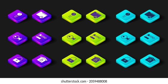 Establecer el bloqueo, la casa bajo protección, la clave, la tecla marcada, la carpeta y el bloqueo e icono no definido. Vector