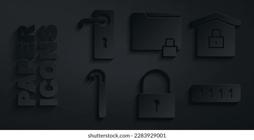 Fijar el icono Bloquear, Casa bajo protección, Barra de trabajo, Contraseña, Carpeta y bloqueo y controlador de puerta. Vector