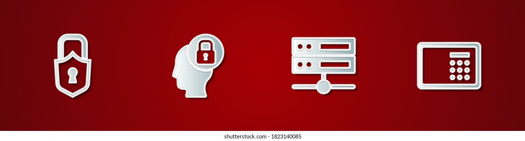 Set Lock, Human head with lock, Server, Data, Web Hosting and Safe icon. Vector.