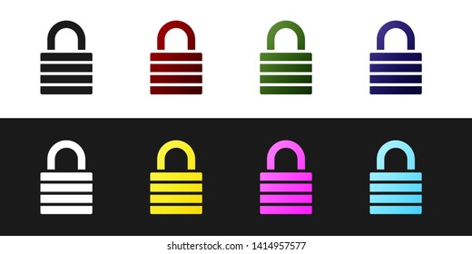 Set Lock icon isolated on black and white background. Padlock sign. Security, safety, protection, privacy concept. Vector Illustration