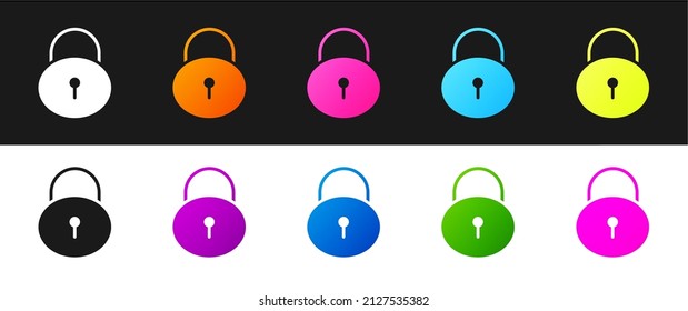 Set Lock icon isolated on black and white background. Padlock sign. Security, safety, protection, privacy concept.  Vector Illustration