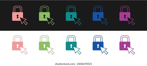 Set Lock icon einzeln auf schwarz-weißem Hintergrund. Vorhängeschild. Sicherheit, Sicherheit, Schutz, Datenschutz  Vektorgrafik