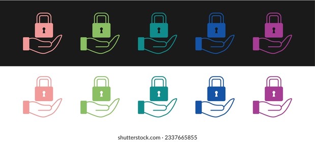 Set Lock icon einzeln auf schwarz-weißem Hintergrund. Vorhängeschild. Sicherheit, Sicherheit, Schutz, Datenschutz  Vektorgrafik