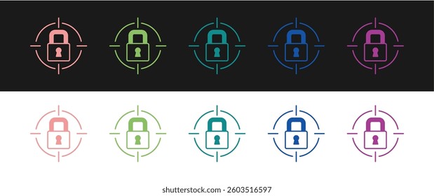 Set Lock icon isolated on black and white background. Padlock sign. Security, safety, protection, privacy concept.  Vector