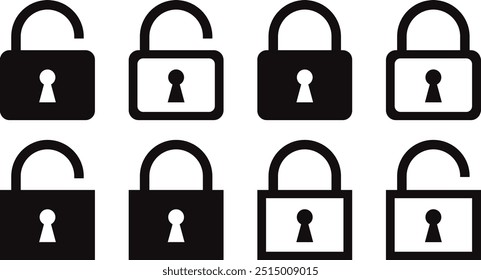 set of lock icon. lock unlock symbol. black lock icon vector illustration.