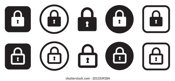 Set of lock icons, lock icon. Lock, icons in circles and squares. Safety symbols. Vector illustration.