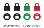Set of lock icons, lock icon. Close and open lock symbols. Icons of locked and unlocked lock on white background. Safety symbols. Vector illustration.