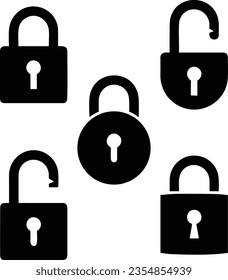 Set of lock icons, lock icon. Close and open lock symbols. Icons of locked and unlocked lock on white background. Safety symbols. Vector illustration.