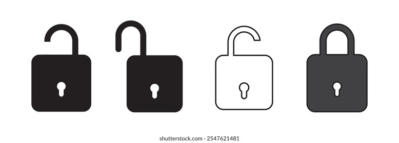 Set of lock icons, lock icon. Close and open lock symbols. Icons of locked and unlocked lock on white background. Safety symbols. Vector illustration.