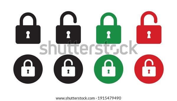 Set of lock icons, lock icon. Close\
and open lock symbols. Icons of locked and unlocked lock on white\
background. Safety symbols. Vector\
illustration.