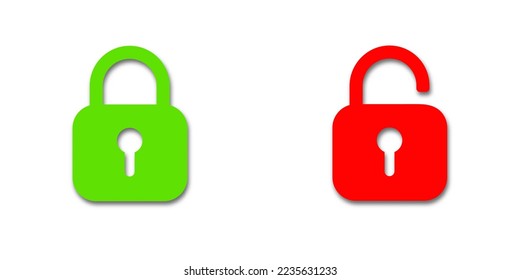 Set von Schloss-Symbolen, Sperrsymbol. Sicherheitssymbole. Vektorgrafik. Schließen und öffnen Sie die Schloss-Schloss-Symbole. Zeichen von verschlossenem und entriegelt Schloss.