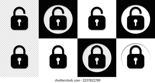 Set of lock icons, lock icon. Safety symbols. Vector illustration. Close and open lock padlock symbols. Sign of locked and unlocked padlock.