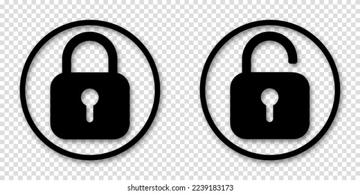 Set of lock icons, lock icon. Safety symbols. Vector illustration. Close and open lock padlock symbols. Sign of locked and unlocked padlock.
