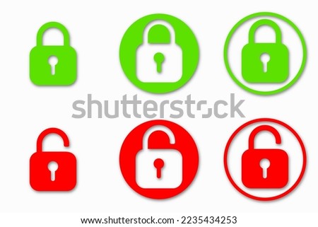 Set of lock icons, lock icon. Safety symbols. Vector illustration. Close and open lock padlock symbols. Sign of locked and unlocked padlock.
