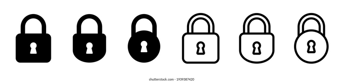 Set of lock icons, lock in line style