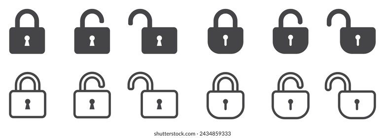 Set of lock icons. Security system, open and closed lock symbol. Vector.