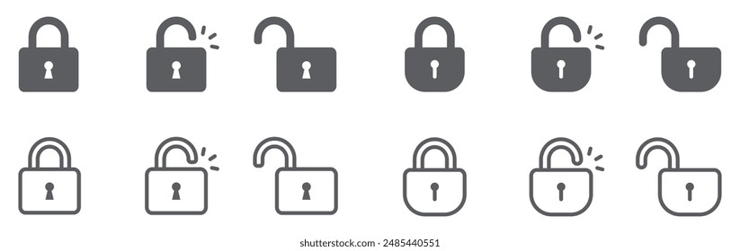 Set of lock icons. Security system, open and closed lock symbol. Vector.