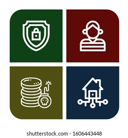 Set of lock icons. Such as Encrypted, Prisoner, Cyber attack, Smart house , lock icons