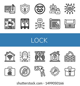 Set of lock icons such as File, Locker, Protection, In love, Key, Lock, Encrypt, Security, Treasure, Domotics, Suitcase, Prisoner, Antivirus, Prison, Unlock, Firewall, Briefcase , lock