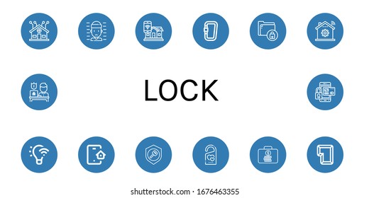 Conjunto de iconos de bloqueo. Como Smart home, Prisoner, Carabiner, Secure, Home Automation, Light Control, Smart House, Key, No molestar, Maleta, Protección, Pago seguro , iconos de bloqueo