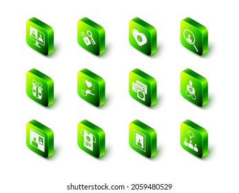 Set Lock with key, Good relationship, Magnifying glass for search, Friends forever, Project team base, Chat messages laptop, Picture frame and BFF best friends icon. Vector