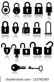 Set of lock and key icons. All vector parts are isolated and grouped. Colors are easy to customize.