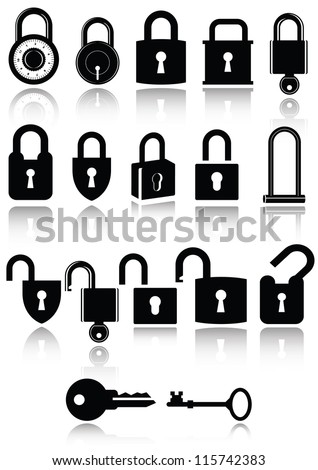 Set of lock and key icons. All vector parts are isolated and grouped. Colors are easy to customize.
