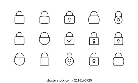 Set of lock  line icons. Premium pack of signs in trendy style. Pixel perfect objects for UI, apps and web. 