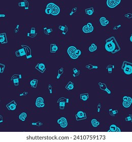Fijar Lock, Mobile con candado cerrado, huellas dactilares y tecla en un patrón sin fisuras. Vector