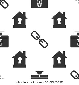 Set Lock on computer monitor screen, Chain link  and House under protection  on seamless pattern. Vector