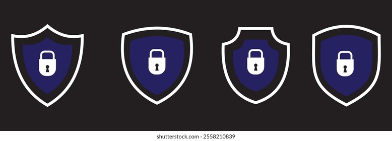 Set lock padlock symbol with shield. Sign lock on transparent background. design eps 10