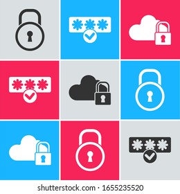 Set Lock , Password protection and safety access and Cloud computing lock  icon. Vector