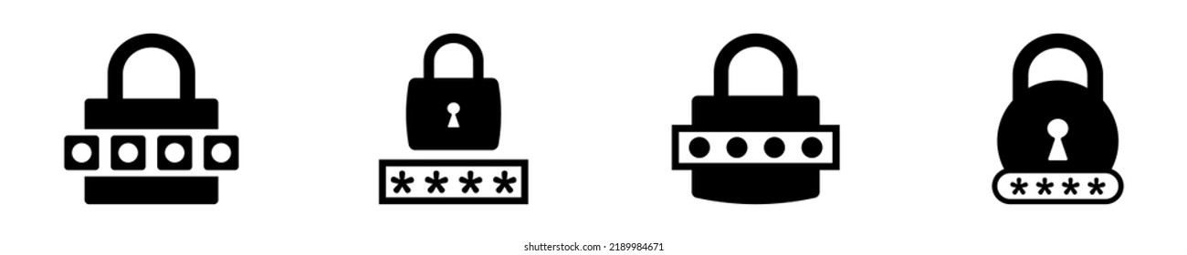 Set Of Lock Password Vector Icons. Padlock And Password. Protected Symbol. Enter Email Or Username On Account.