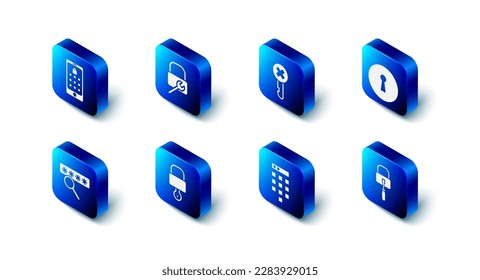 Establecer la reparación de bloqueo, la tecla errónea, el agujero de teclado, los botones para la selección de bloqueos, la protección de contraseña y el icono de contraseña gráfica móvil. Vector