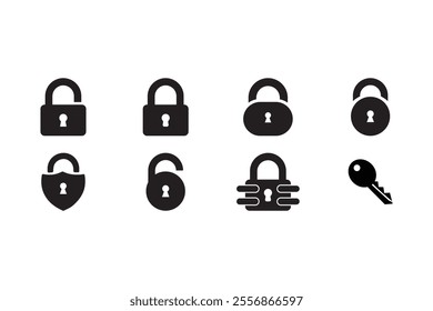 Set of Lock Silhouette Icon Set Vector .Secure and Stylish Designs on White Background