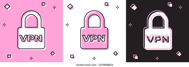 Set Lock VPN icon isolated on pink and white, black background.  Vector Illustration