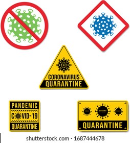 Set of Lockdown Pandemic Corona Virus sign stop flat style. Virus infection or bacteria concept isolated on white background. vector illustration. EPS10.