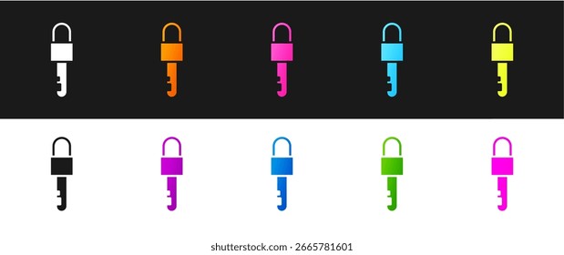 Set Locked key icon isolated on black and white background.  Vector Illustration